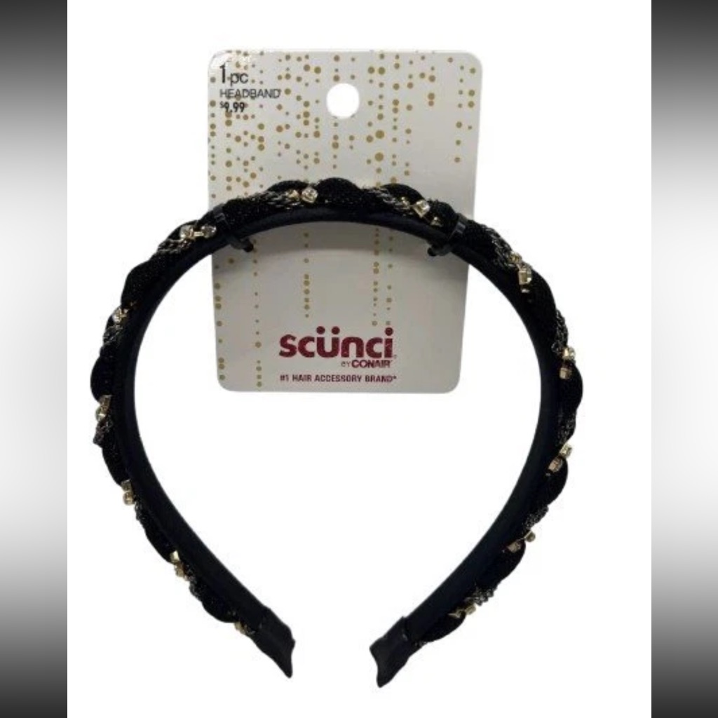 Scunci Headband Chain & Crystal Black Styling Hair Band New
